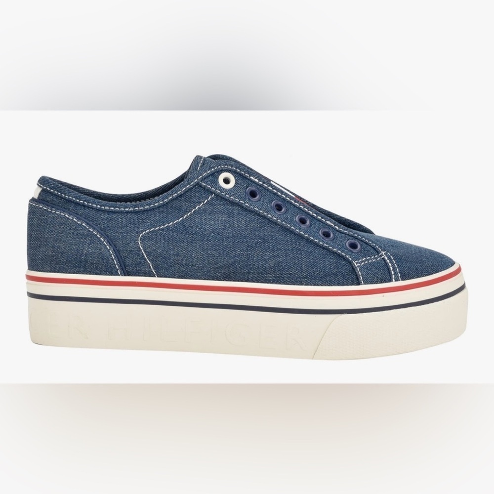 NEW w/o Tags Tommy Hilfiger Balie Slip-On Sneaker in Denim Blue Red White Size 9 - Picture 3 of 12